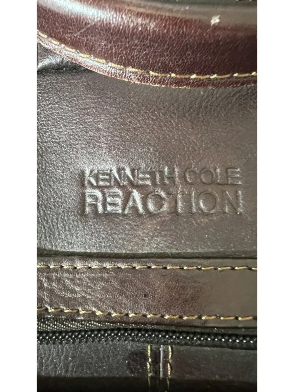 Kenneth Cole Reaction Brown Leather Briefcase Laptop Bag With Shoulder Strap
